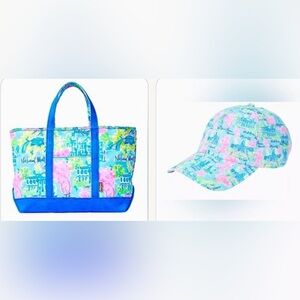 NEW NWT Lilly Pulitzer Multi Loves DC Wash D.C. Set Tote Bag & Run Around Hat